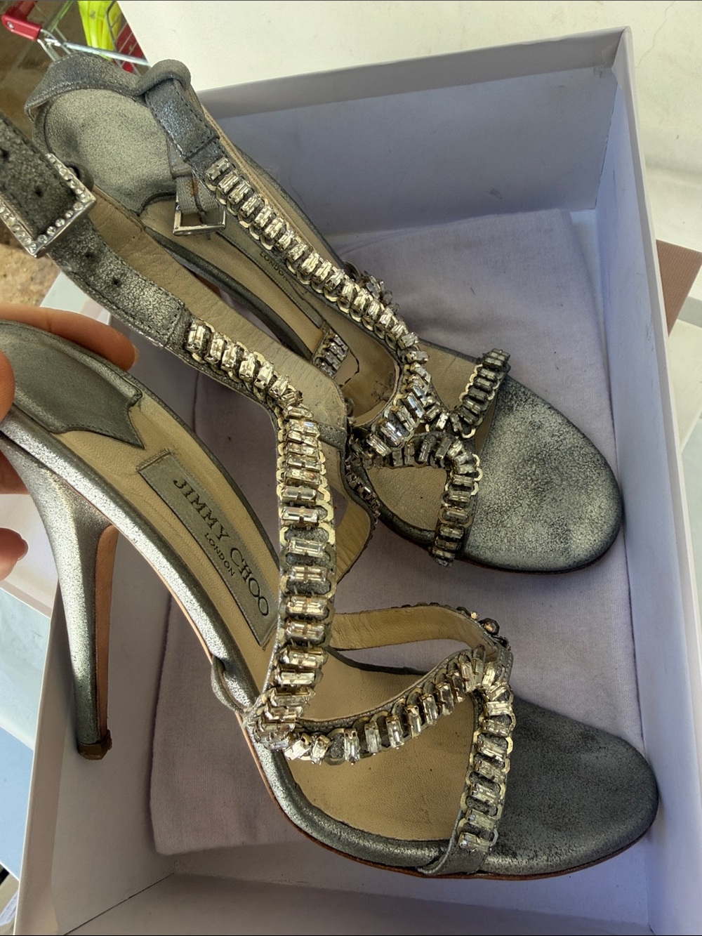 Jimmy Choo Silver Crystal-Strap High Heel Sandals